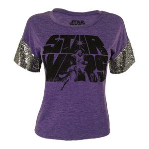 Star Wars Women's Crop Top Purple Silver Sequins